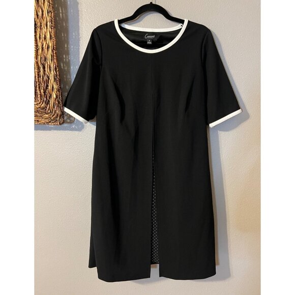 Connected Dress 10 Black White Polka Panel Stretch Shift Short Sleeve Washable - Picture 5 of 6